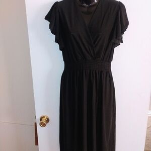 Black Flutter-Sleeve V-Neck Maxi Dress